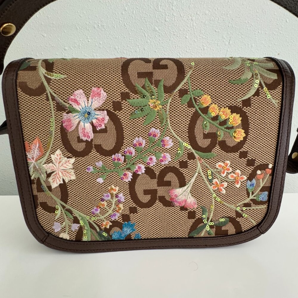 Gucci Horsebit Jumbo GG Floral Embroidered Accordion Shoulder Bag - Picture 4 of 17